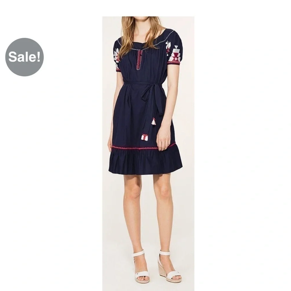Tory Burch Alicia Embroidered Cotton Voile Boho embroidered Dress, size 10